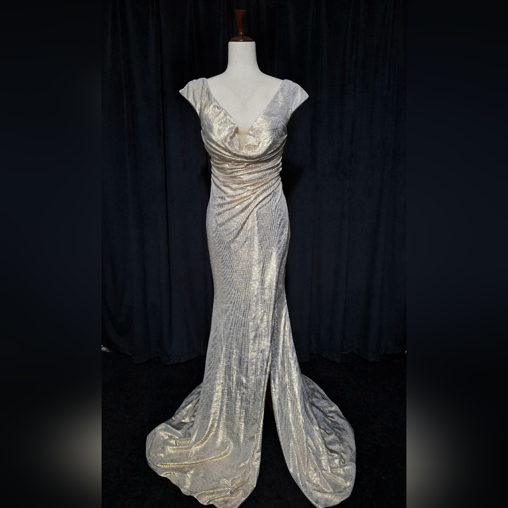 Jovani Gold Metallic Maxi Dress